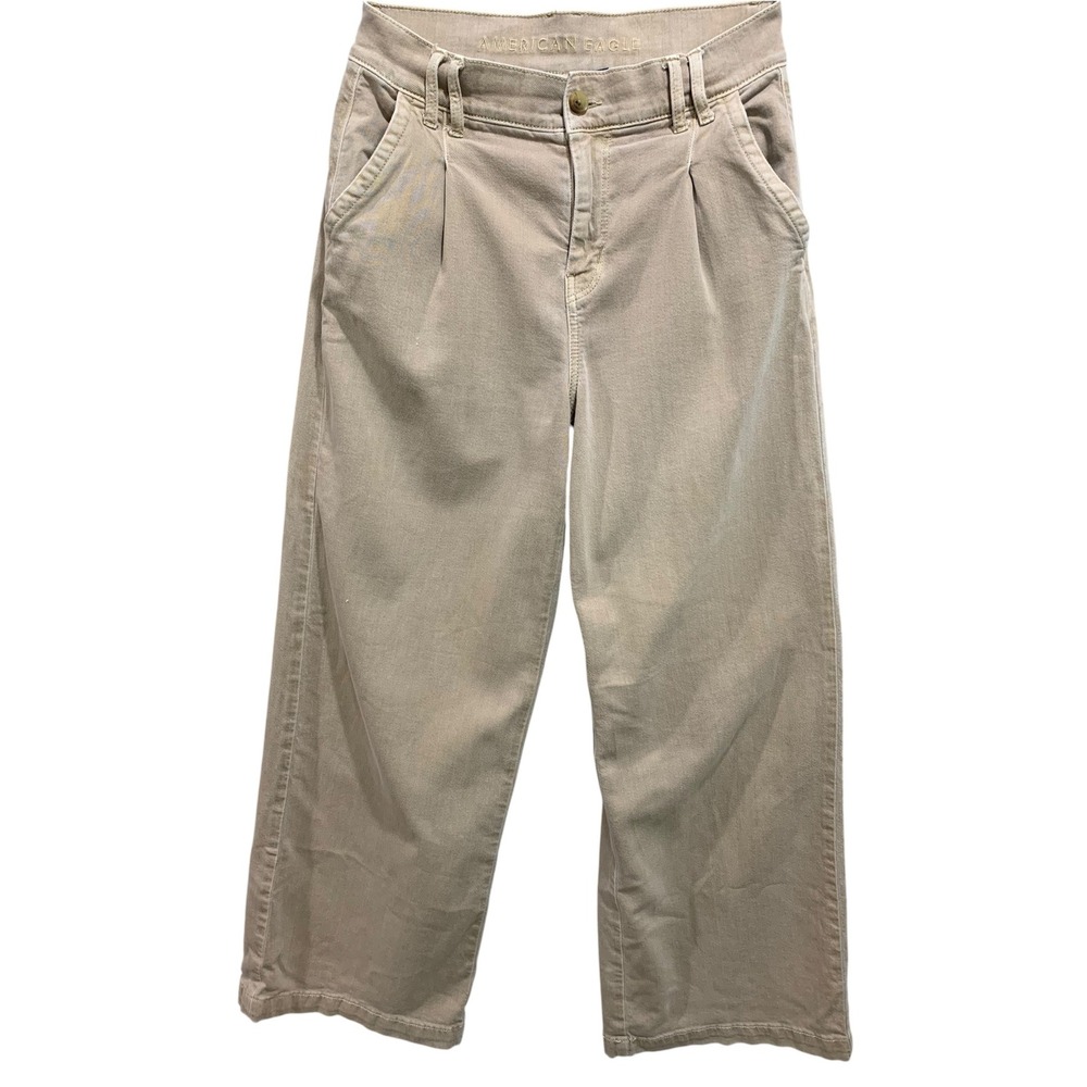 Size 4 American Eagle Womens Tan Stretch Jeans Super High-Rise Wide Leg